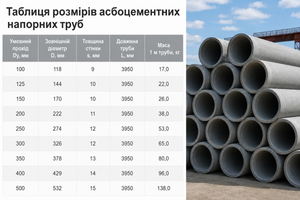 Таблица размеров асбоцементных напорных труб