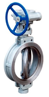 Поворотный затвор межфланцевый стальной Ду 350 Ру 16 с редуктором zpmf-3e-350-16 фото