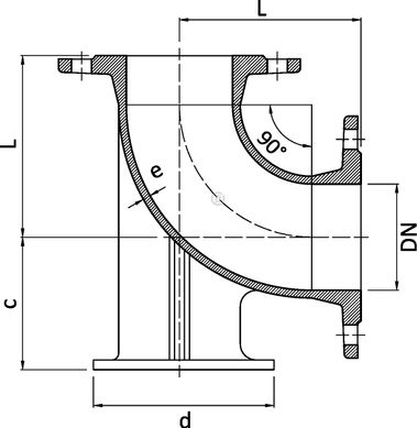 Отвод фланцевый чугунный с подставкой 90° Blucast Ду 100 blucast-52 фото