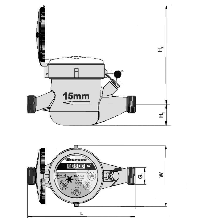 Габарити лічильника води Гросс МТК