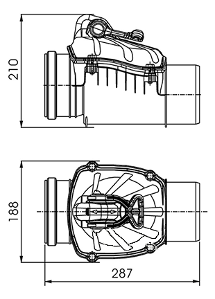 Габарити зворотнього каналізаційного клапана 110 мм