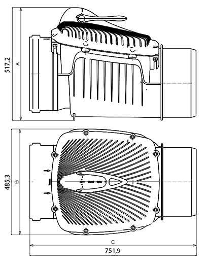 Габарити зворотнього каналізаційного клапана 315 мм