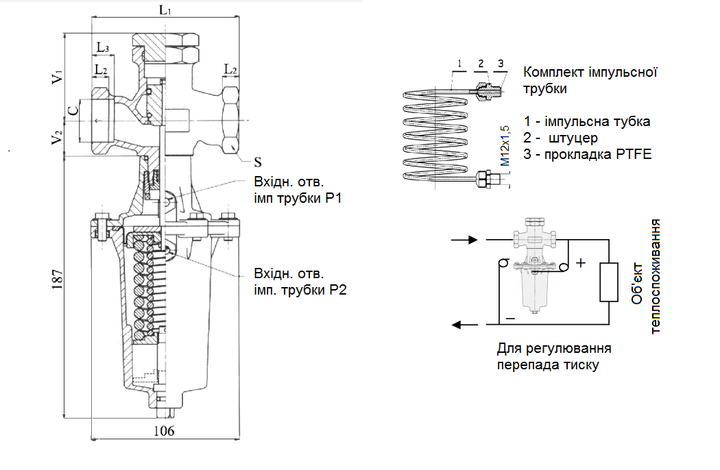 Габариты и размеры регулятора перепада давления LDM 102
