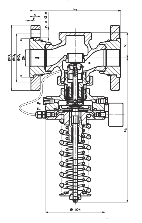 Размеры регулятора давления LDM RD122V Ду 25 фланцевого