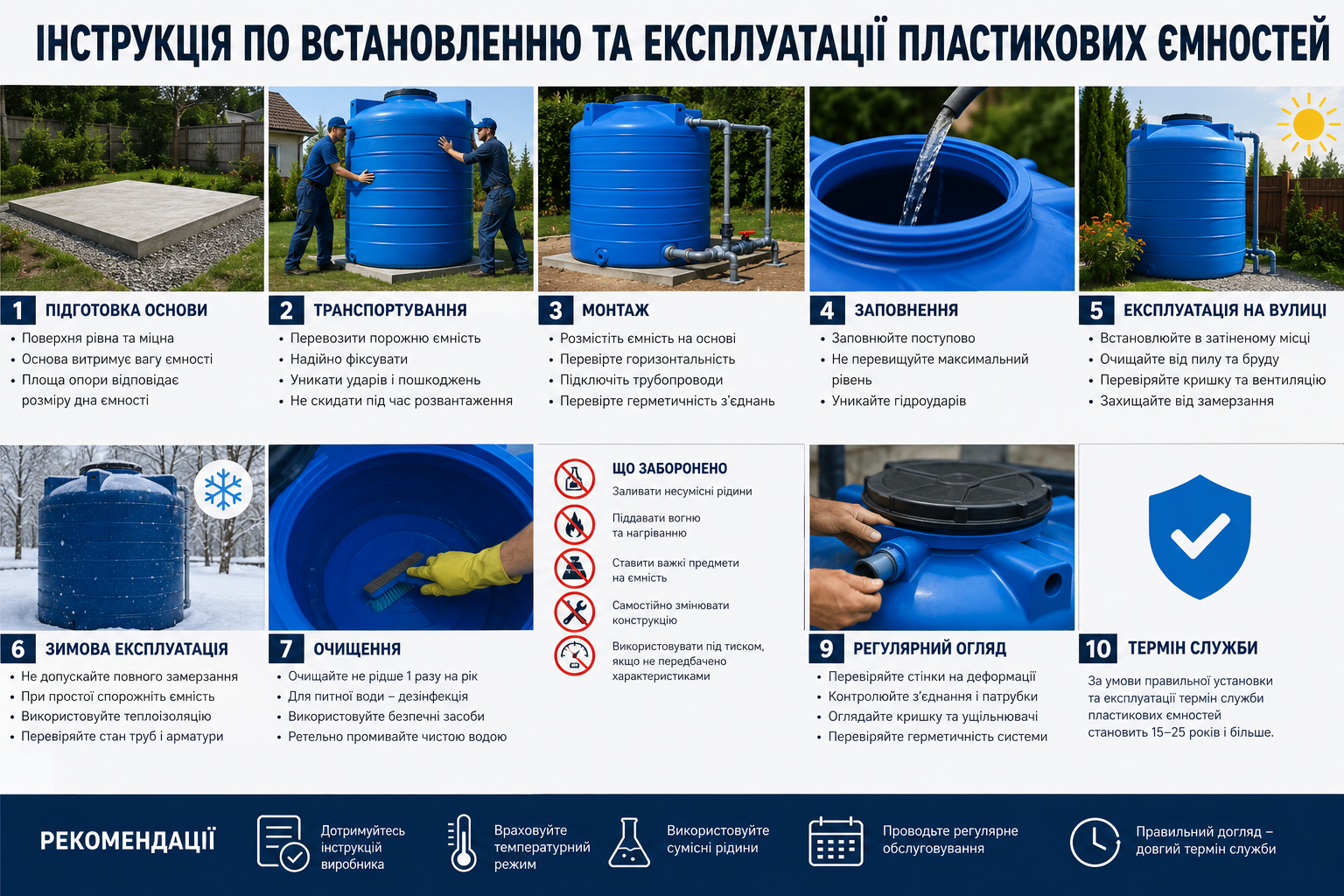 монтаж пластикових ємностей