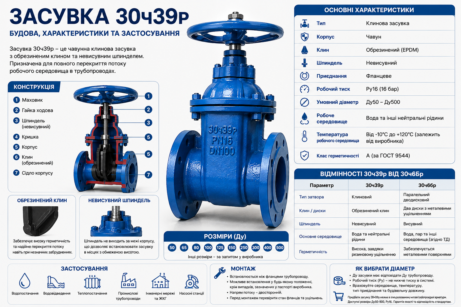 засувки 30ч39р характеристики, застосування